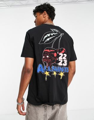 AllSaints Cherrybomb back graphic t-shirt in black - ASOS Price Checker