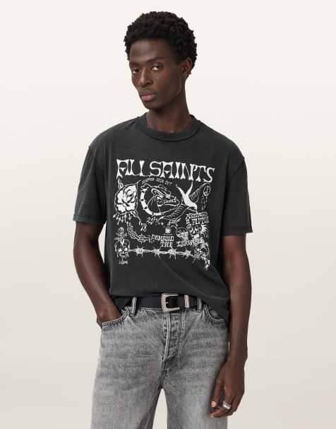 Allsaints - Chingford - T-shirt à manches courtes et imprimé graphique - Noir délavé - view 1