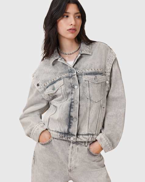 Kissonic Women's Aztec Denim Jacket - Geometric Print Distressed Jean Shacket