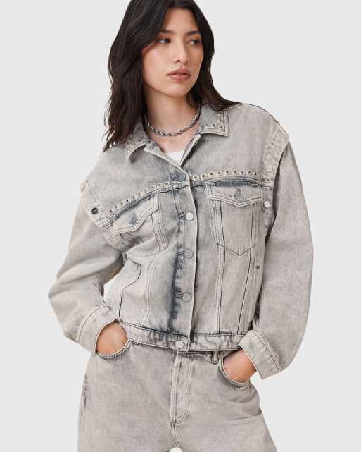 Allsaints Chlo stud jacket in washed grey - GREY