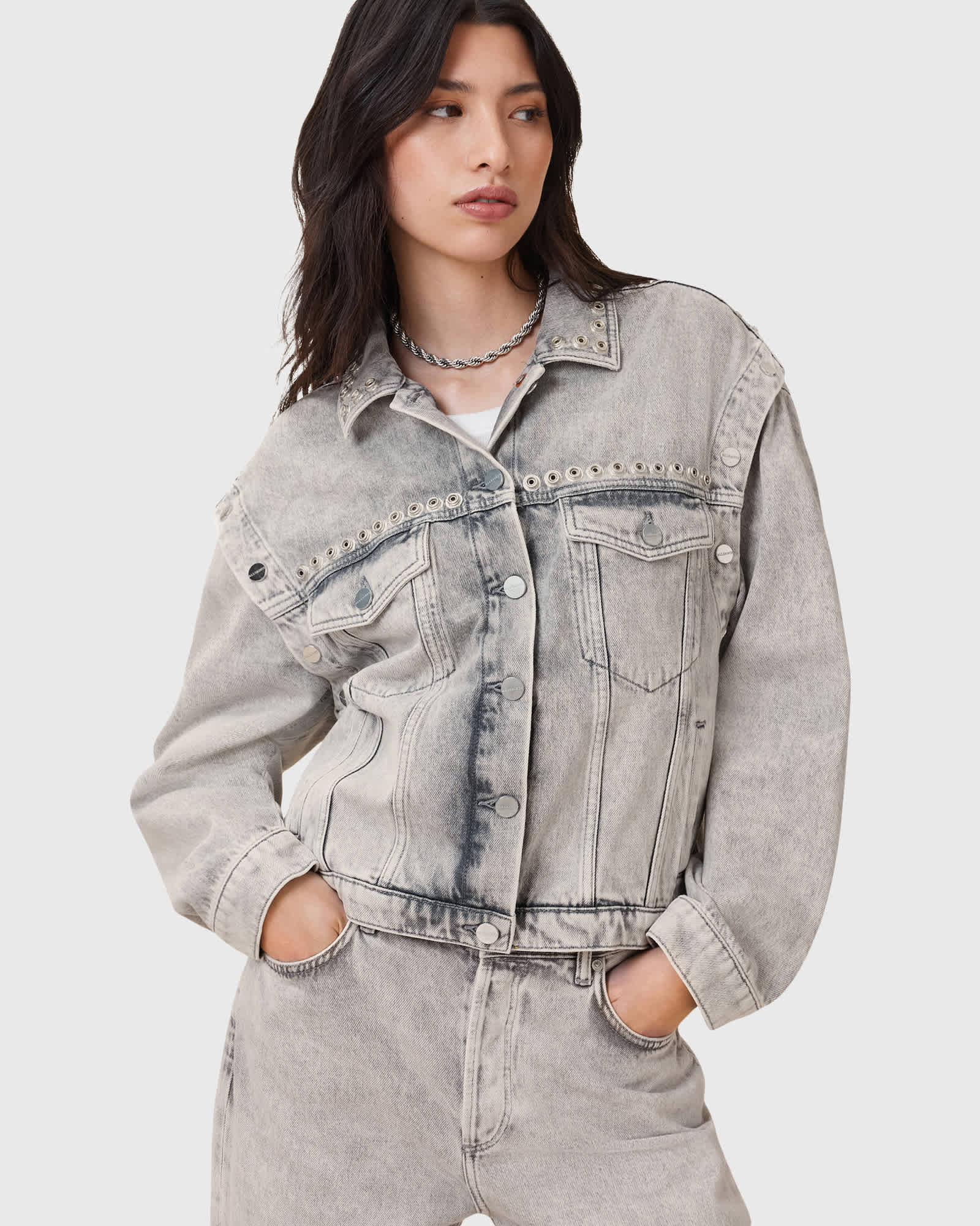 Куртка с заклепками от Allsaints chlo стираного серого цвета