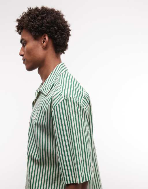 AllSaints - Chopin - Gestreept overhemd met korte mouwen en logo in groen en wit, 4 van 5