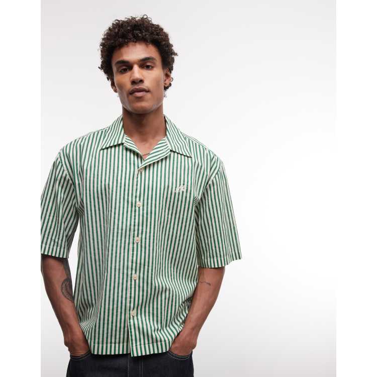 AllSaints Chopin short sleeve logo shirt in green and white