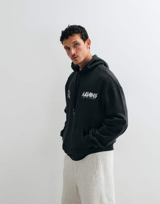 AllSaints Chromium Oth bluza z kapturem z nadrukiem logo z tyłu w spranym czarnym, 3 z 5