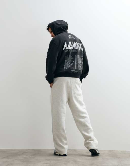 AllSaints Chromium Oth graphic logo hoodie with back print in washed black, 4 of 5