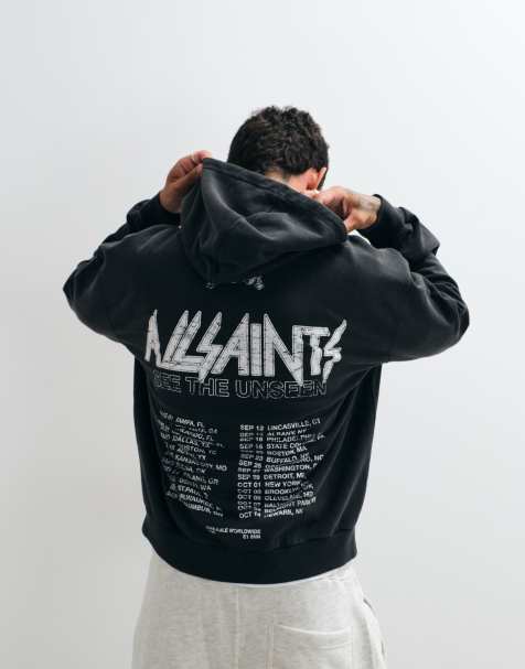 AllSaints Chromium Oth Hoodie mit Grafiklogo und Rückendruck in verwaschenem Schwarz - view 1