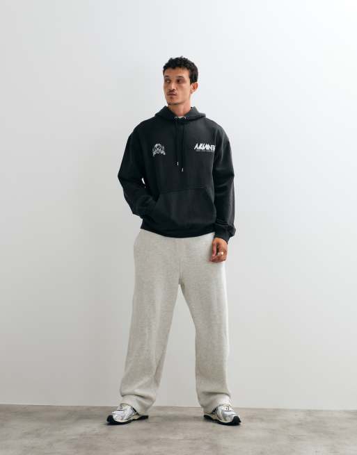 AllSaints Chromium overhead graphic logo hoodie with back print in washed black, 5 of 5