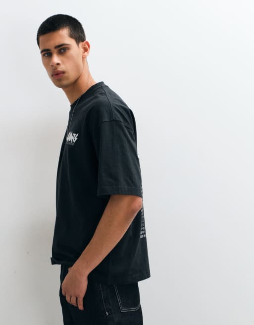 AllSaints Chromium short sleeve graphic logo t-shirt with back print in washed black, 5 of 5