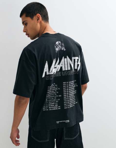 AllSaints Chromium t-shirt med kort ärm, grafiklogga och ryggtryck i tvättad svart - view 1