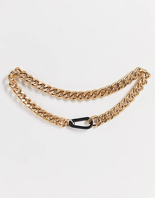 AllSaints chunky curb chain in gold with black carabiner detail | ASOS