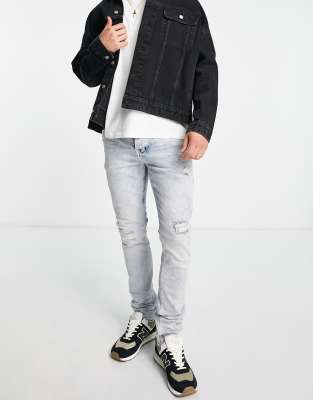 AllSaints cigarette damaged skinny jeans in light wash  - ASOS Price Checker