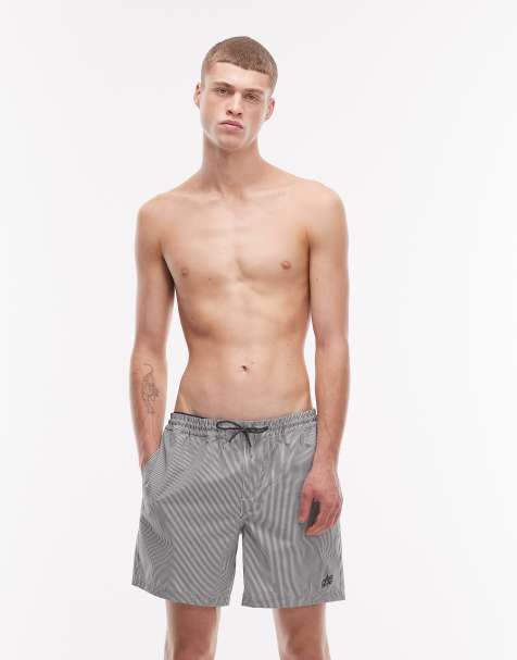 AllSaints Ciper stripe swim shorts in blue and white - view 1