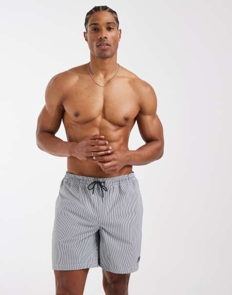 AllSaints Ciper stripe swimshort in blue and white - view 1