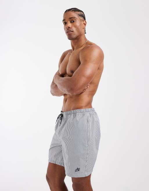 AllSaints Ciper stripe swimshort in blue and white, 3 of 5