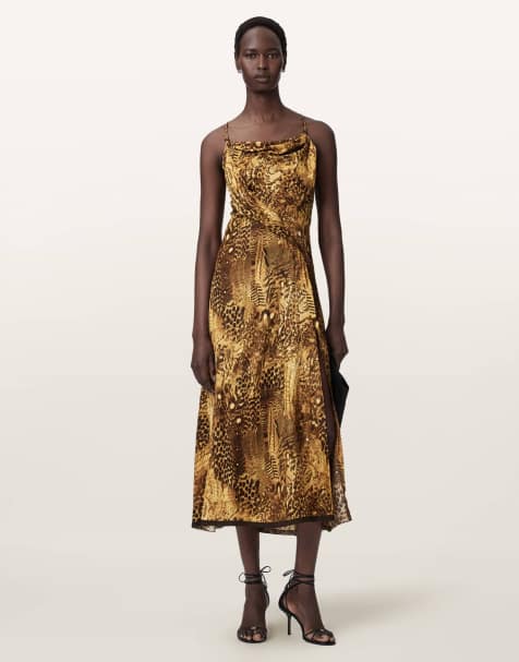 AllSaints – Claire – Maxikleid in Blixa-Gold - view 1