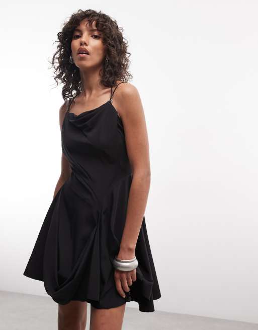 AllSaints Claire sleeveless cowl neck gathered mini dress in black, 4 of 4