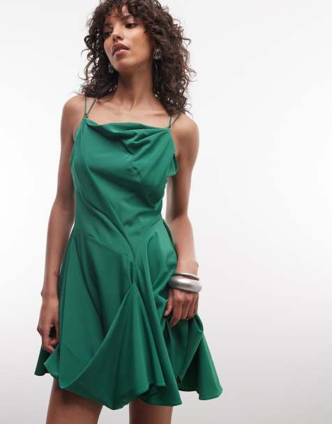 AllSaints - Claire - Vestito corto raccolto senza maniche verde con scollo ad anello - view 1