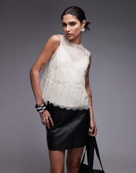 AllSaints Clara lace sleeveless top in vintage white