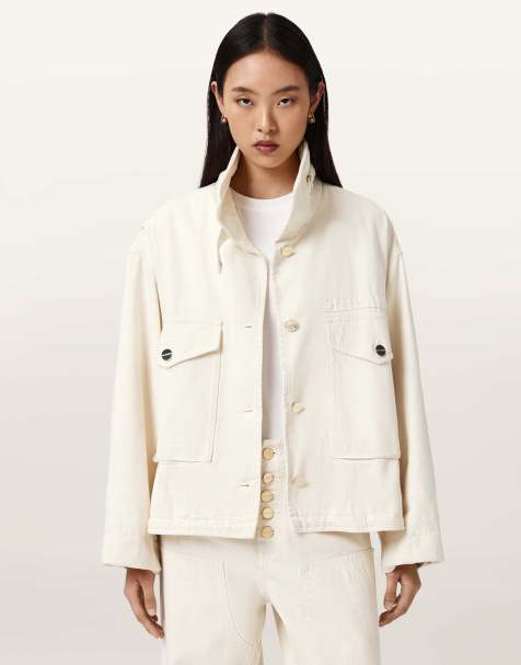 AllSaints – Clay – Jeansjacke in Ecru-Weiß - view 1