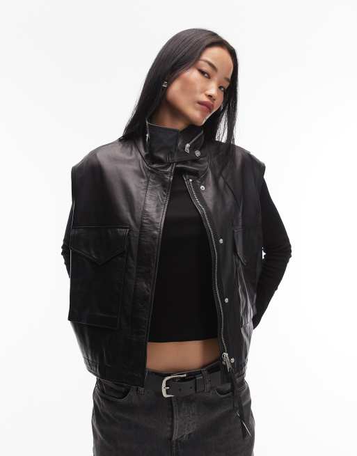 Allsaints Clay leather gilet in black - BLACK