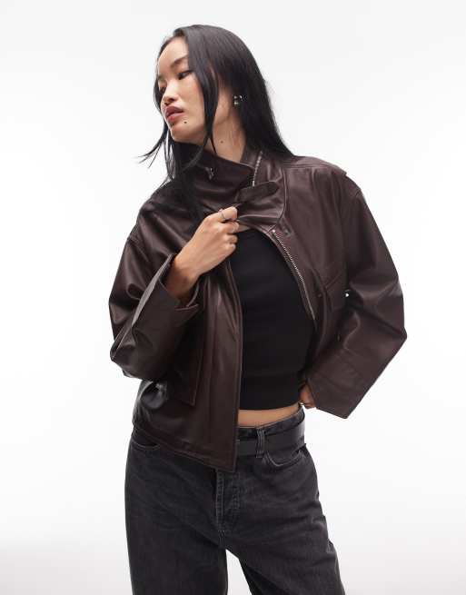 Allsaints Clay leather jacket in burgundy - BURGUNDY