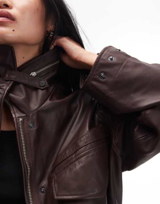AllSaints Clay leather jacket in burgundy | ASOS