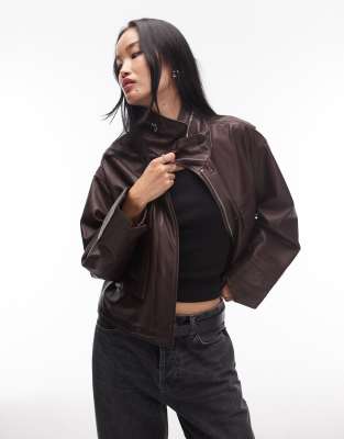 AllSaints - Clay - Lederjacke in Burgunderrot