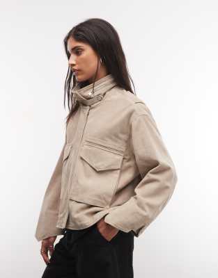 Allsaints Clay Suede Leather Jacket In Neutral