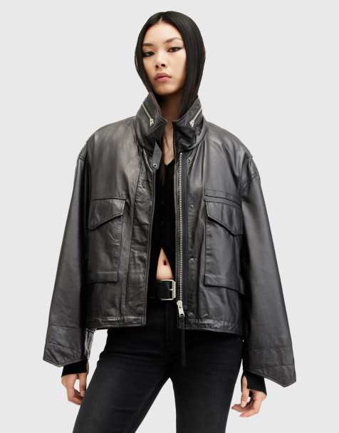 AllSaints - Clay - Veste en cuir décontractée à poches - Noir - view 1