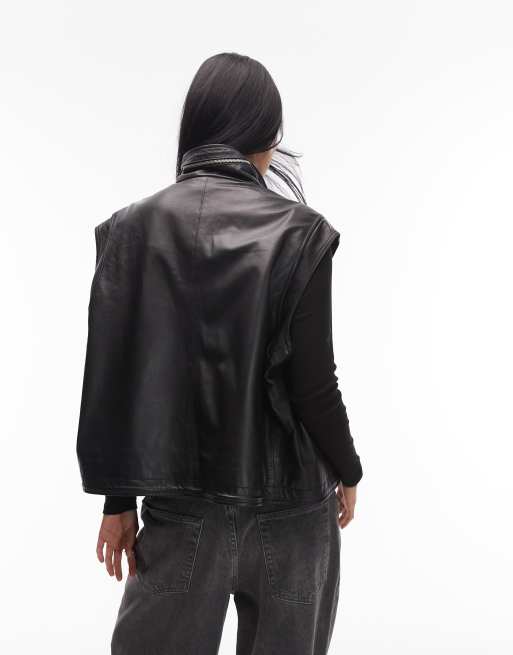 Allsaints - Clay - Veste sans manches en cuir - Noir , 4 de 4