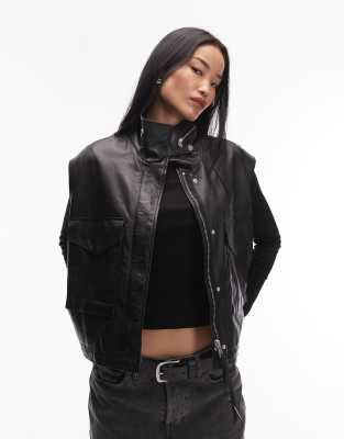 AllSaints - Clay - Weste aus Leder in Schwarz