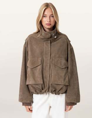 AllSaints - Clay - Wildlederjacke in Walnussbraun-Brown