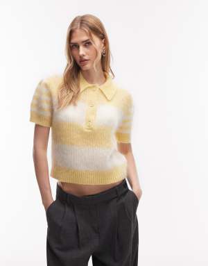 AllSaints clem knit polo in yellow stripe