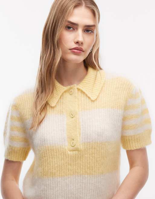 AllSaints clem knit polo in yellow stripe, 2 of 4