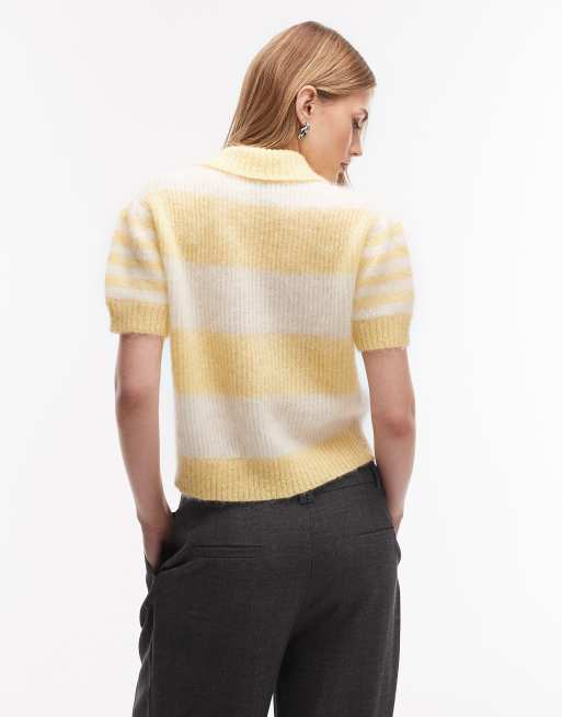 AllSaints clem knit polo in yellow stripe, 4 of 4
