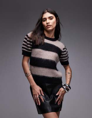 Allsaints Clem Striped Knitted Top In White