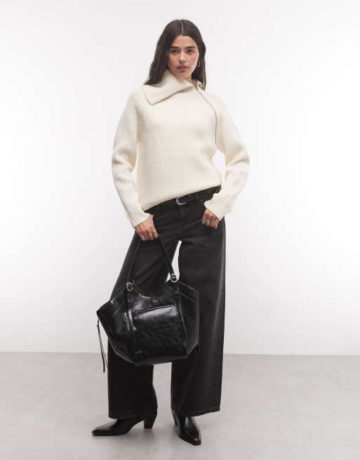 AllSaints Cleo pull en maille zippé à col cheminée en laine mérinos blanc, 2 de 4