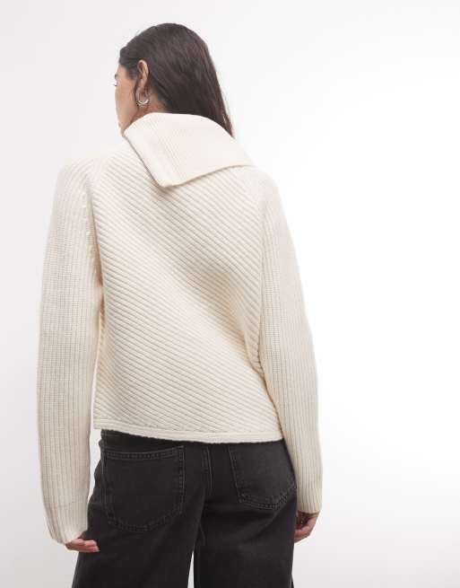 AllSaints Cleo pull en maille zippé à col cheminée en laine mérinos blanc, 4 de 4