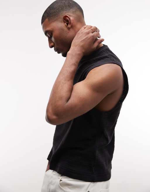 AllSaints Clove cotton detail vest in black, 4 of 5