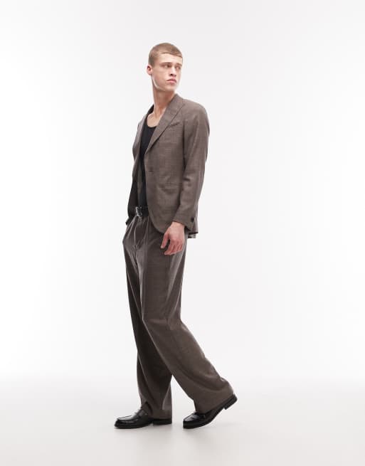 AllSaints Clover wool blend tailored pants in taupe brown (part of a set), 3 of 5
