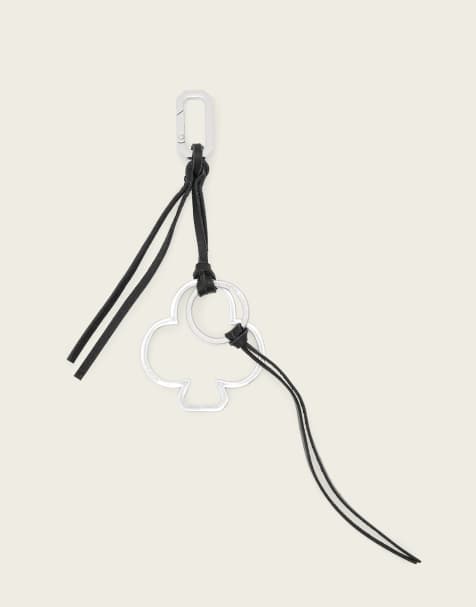 AllSaints Club metal leather keyring in black/silver - view 1