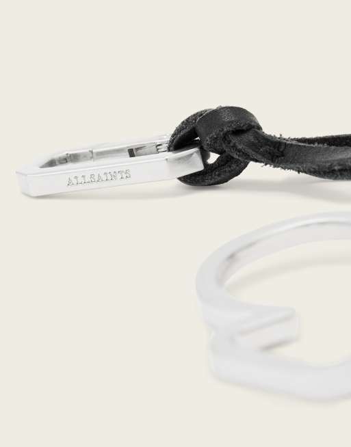 AllSaints Club metal leather keyring in black/silver, 3 of 3