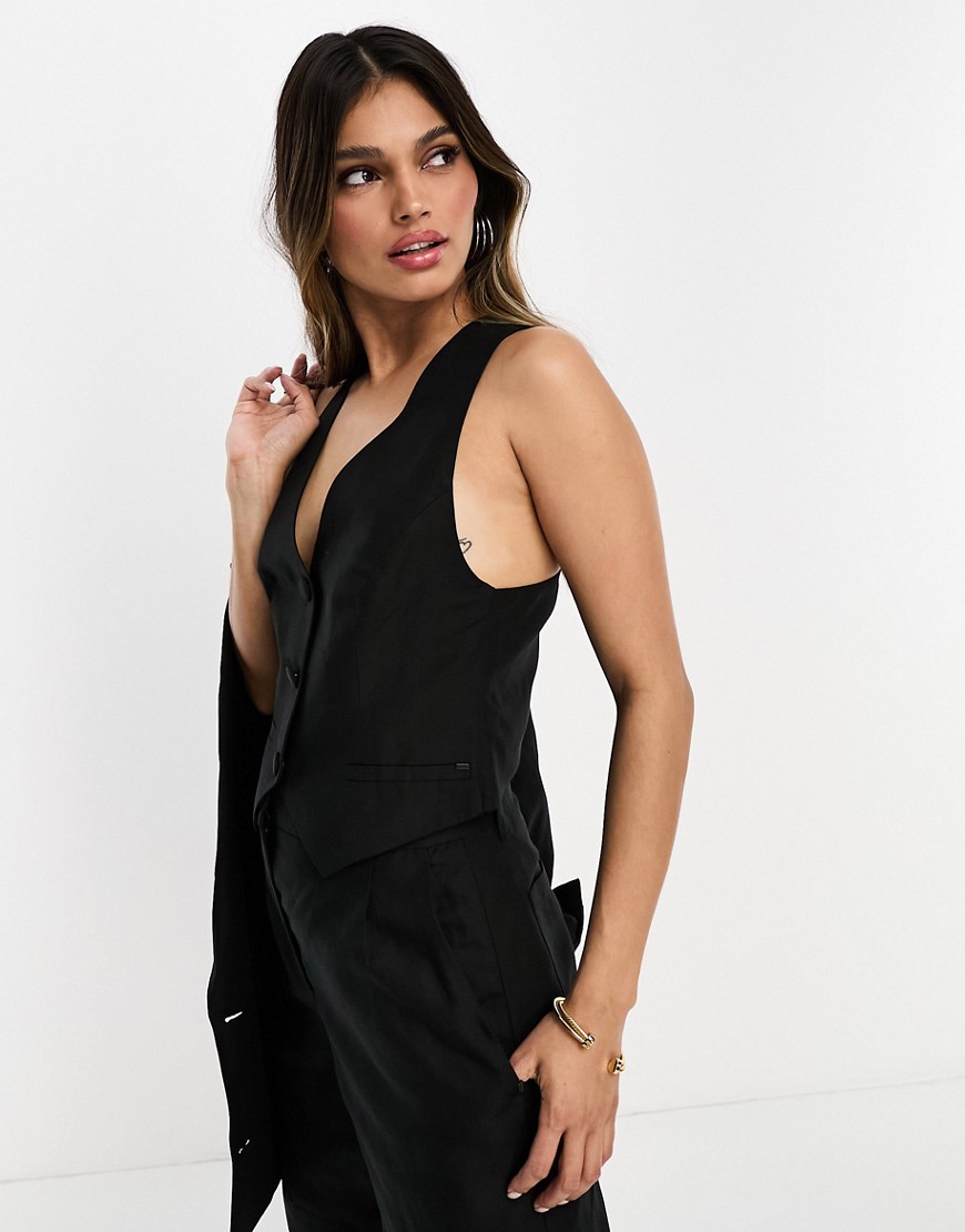 AllSaints co-ord Petra linen waistcoat in black