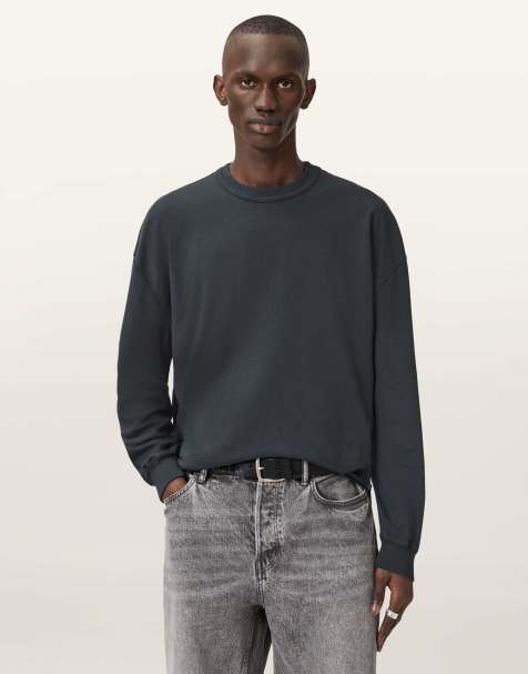 AllSaints – Cole – Langarmshirt in verwaschenem Schwarz mit Rundhalsausschnitt - view 1