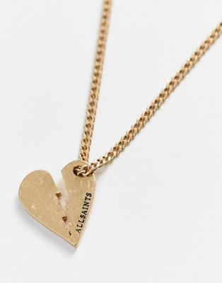AllSaints broken heart pendent necklace in gold - ASOS Price Checker