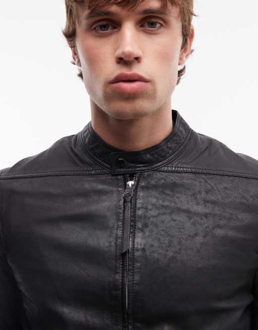 AllSaints – Colt – Lederjacke in Schwarz mit durchgehendem Reißverschluss, 3 von 5
