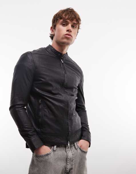 AllSaints Colt zip up leather jacket in black - view 1