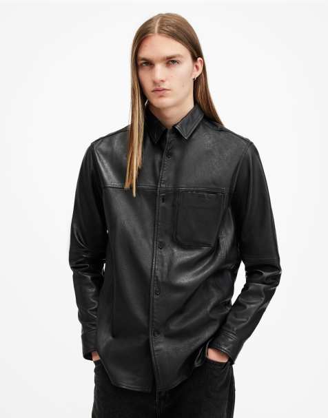 AllSaints Compass leather shirt in black - view 1