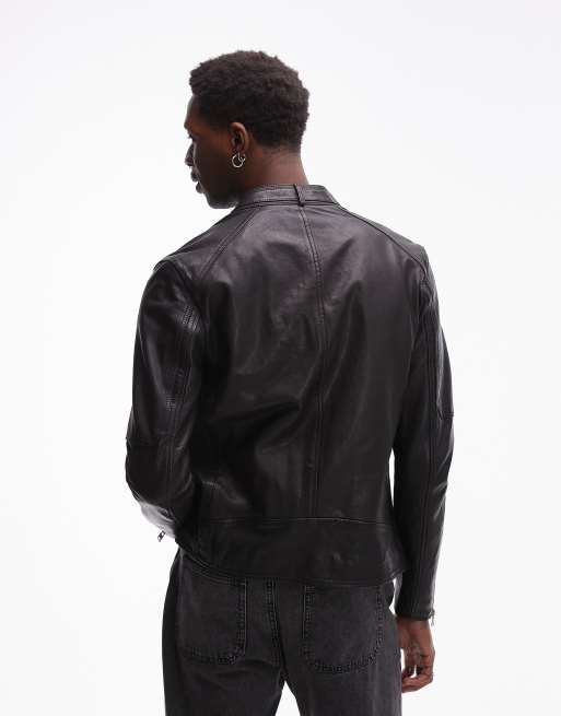AllSaints Cora collarless leather jacket in black, 2 of 4