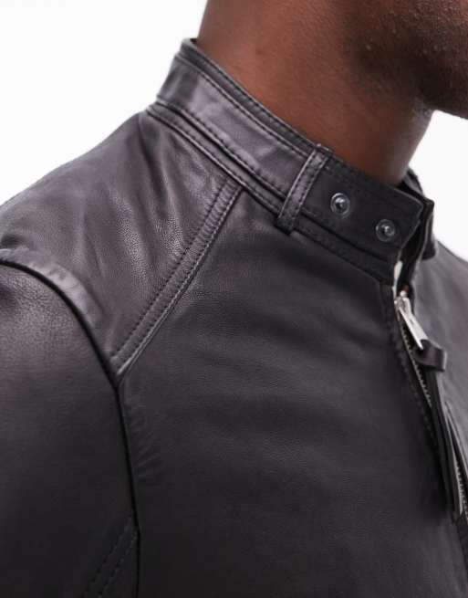 AllSaints Cora collarless leather jacket in black, 3 of 4